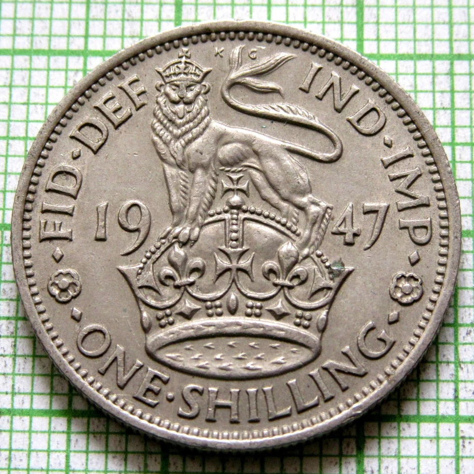 GRAN BRETAÑA GEORGE VI 1947 UN CHELÍN, escudo inglés - León encima de la corona Foto 3 de 4