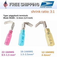 75/150pcs 22-10AWG 3 Way Wire Connectors Heat Shrink Piggyback Spade Terminals