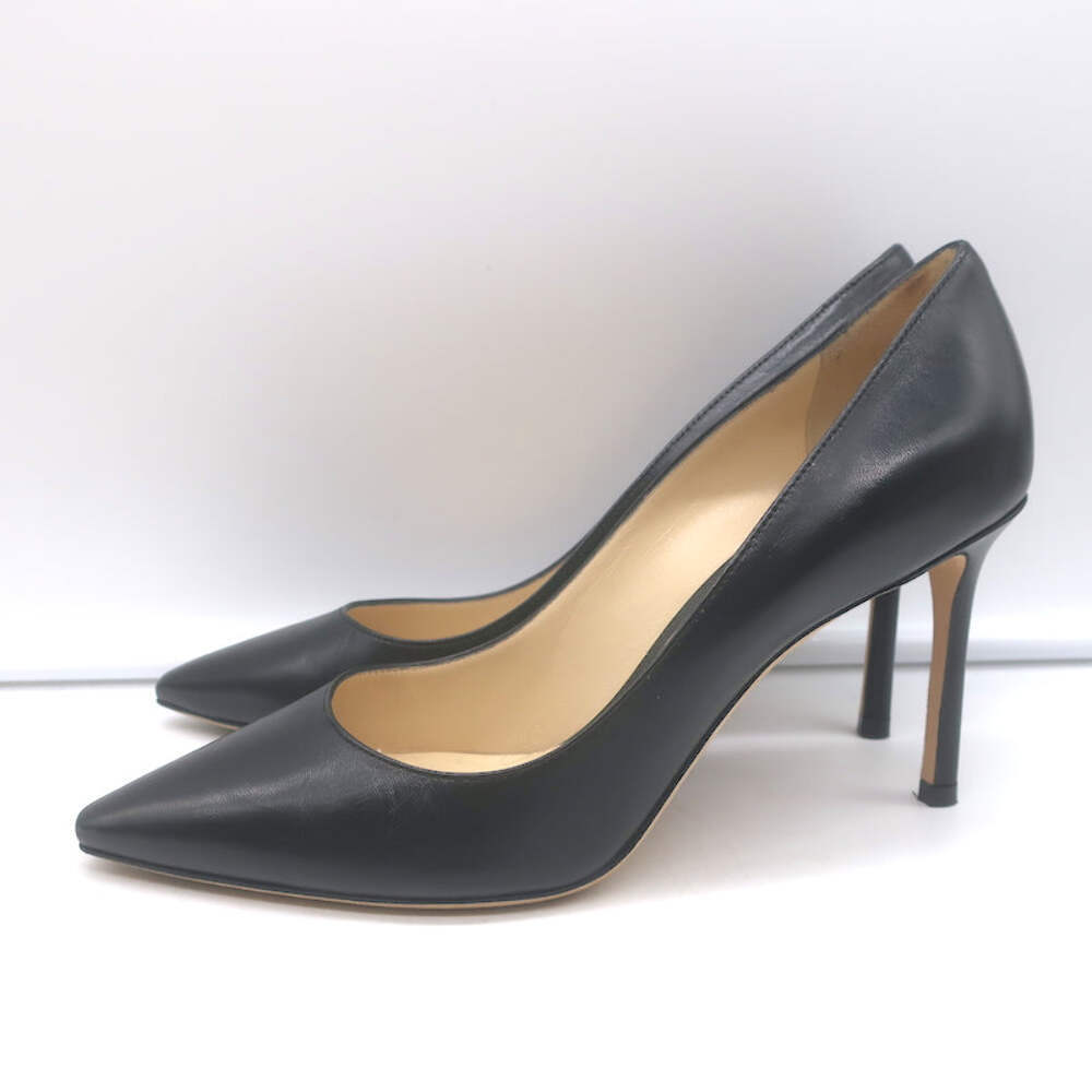 JIMMY CHOO ROMY85KIDBLACK 関税送料込 Jimmy Choo Romy 85 Pumps Black Kid Leather Size 38.5 Pointed