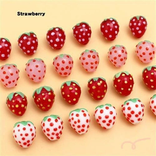 10Pcs Mini Strawberry Fruit Lampwork Glass Beads 15x13mm DIY Jewellery Making