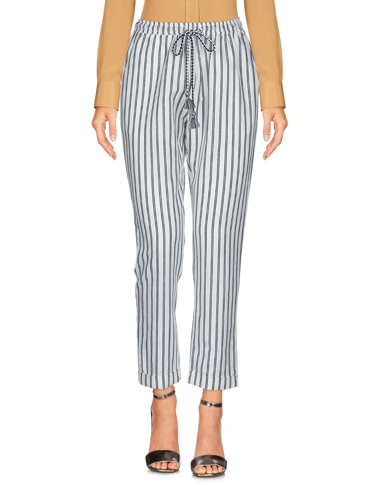 Suncoo Paris Linen Trousers Striped Tapered Pockets 8 Uk BNWT RRP €94 Eggshell