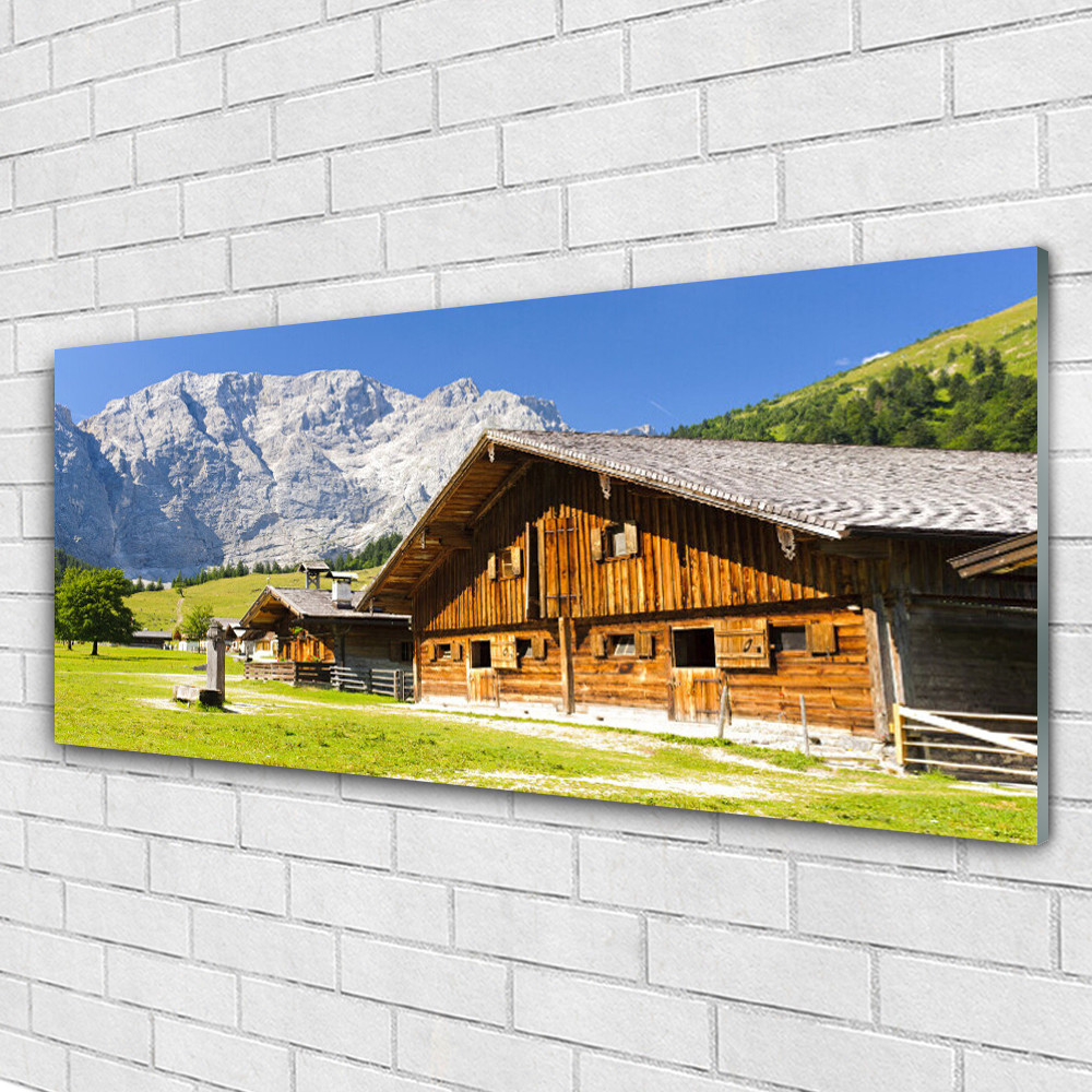 Tableau mural en Plexiglas 125x50 cm avec motif paysage de maison de montagne