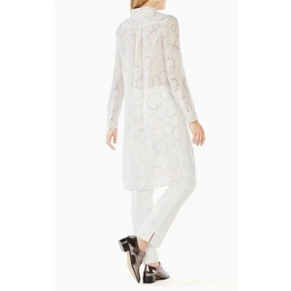 Blusa túnica artística BCBGMaxazria para mujer pequeña 100 % seda semi transparente con botones Foto 3 de 4