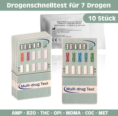 10x Drogenschnelltest - 7 Drogenarten: AMP BZO COC MDMA MET OPI THC