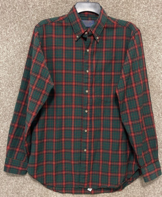 Pendleton King George VI Tartan Long Sleeve Green Plaid Shirt Mens Size Medium