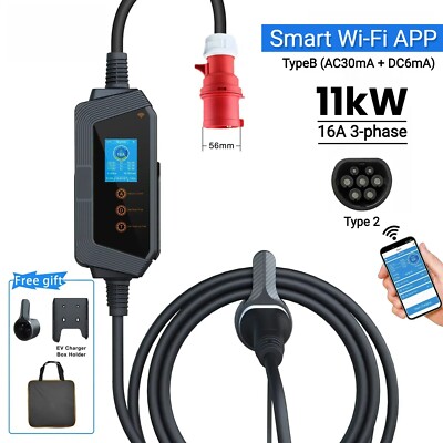 Type 2 Portable EV Charger 8A - 16A Variable, 11kW, 15hr Delay, CEE Plug, Mode 2