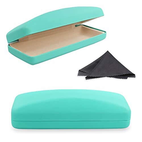 Hard Shell Eyeglass Case- Glass Case With Cleaning Cloth, Glasses Case Green