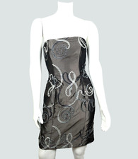 Silver Strapless Dress Size 6 with Embroidery Jessica McClintock above knee EUC!