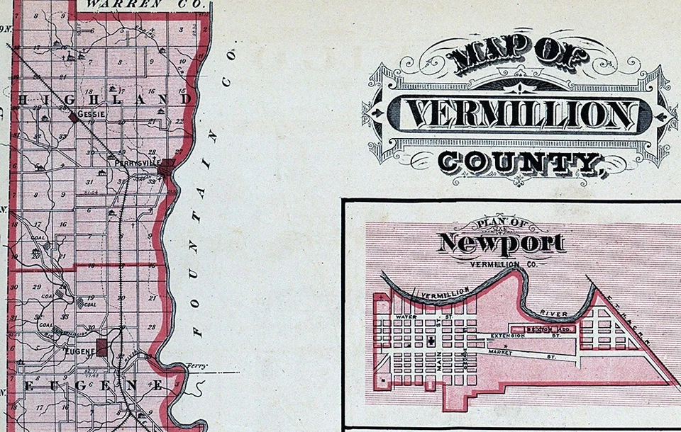 1876 Indiana Map Vermillion County Newport Clinton Perrysville Alta Eugene IN - Image 2 of 4
