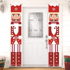 Nutcracker Soldier Porch Sign Christmas Cane Candy Front Door Hanging Banner ...