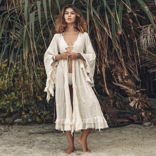 Boho Cara Midi Ruffled Duster Kimono 