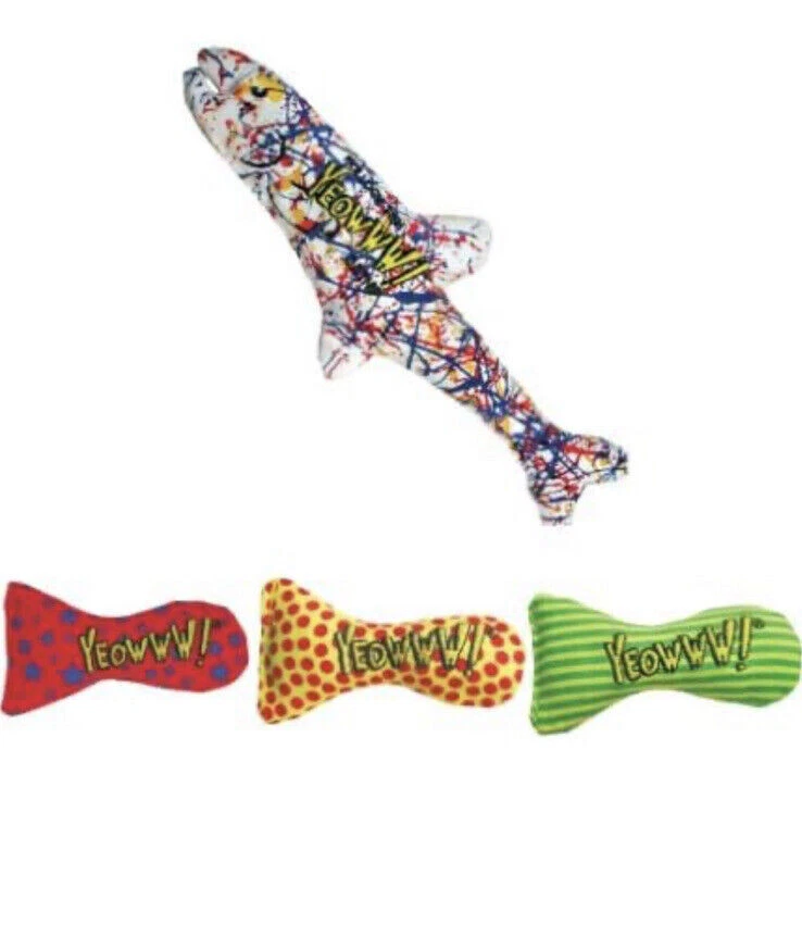 YEOWWW POLLOCK AND 3 SARDINE STINKIES STRONG ORGANIC FILLED CATNIP CAT TOYS FUN