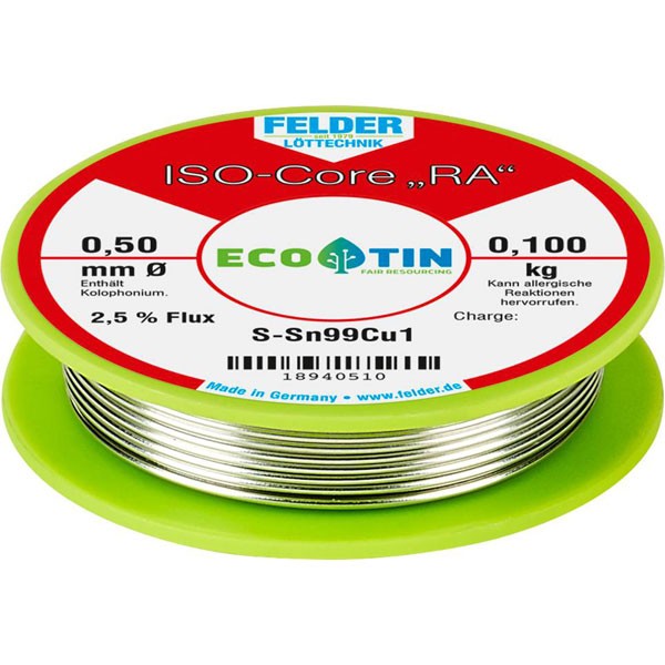 Felder ISO-Core ""RA"" Lead-Free Solder Wire 0.5mm 0.1kg