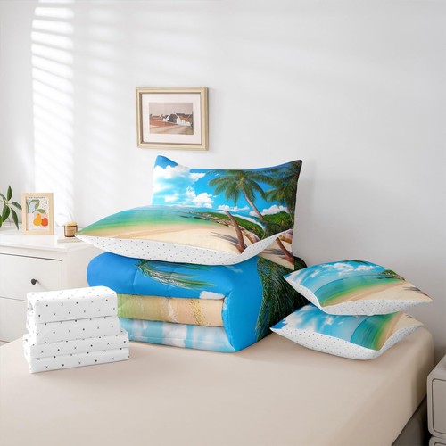 Erosebridal Ocean Beach Twin Size Bettdecken-Set Palmen 7-teilig Bett in einer Tasche - Bild 7 von 7