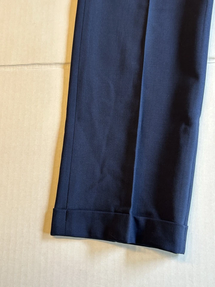 Pantalón de vestir Diane Von Furstenberg azul a medida con puños ajustado de lana talla 2 Foto 2 de 4