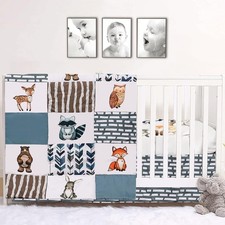 3-Piece Crib Bedding Set for Boys, Includes Crib Skirt, Blanket, Sheet, Woodl...
