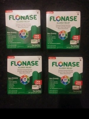 Lot of 4 Flonase Allergy Nasal Spray Twin Pack (144x2 sprays) BRAND NEW EXP 2027