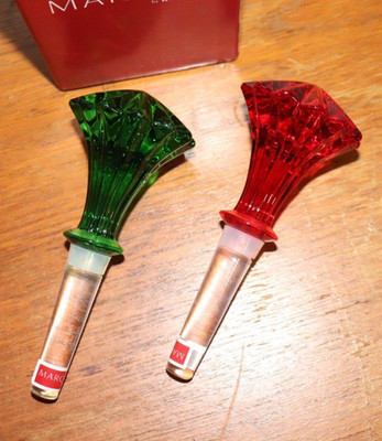 NEW Marquis Waterford Brookside Crystal Glass Bouchon Red & Green Wine Stoppers
