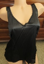 NOS vtg SILKY BLACK LACE camisole slip top LINGERIE FRUIT LOOM sz XXL bust 46"