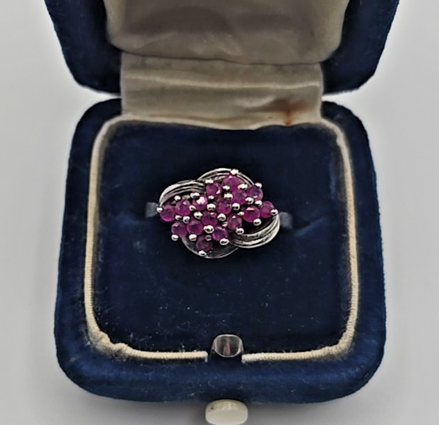 Vintage CT Signed STERLING SILVER Ruby Cluster Ri… - image 6