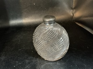 Crystal Sterling Silver Lid Flask Perfume Bottle Cut Glass 4.5” Tall.        60c