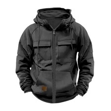 Dark Full Body Long Sleeved Zippered Men's Hoodie, Solid Colored, Fashion Casual