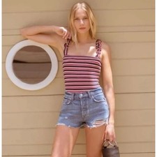 NEW REFORMATION 'Hampton' Ruffle Bodysuit in MULTICOLOR STRIPE M