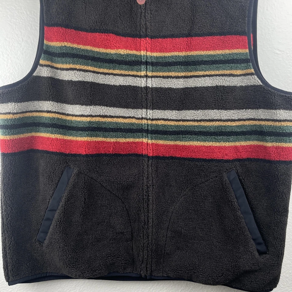 Pendleton Vest Mens L Brown Striped Sherpa Fleece Zip Western Hike RG376-61414 - Image 3 of 4