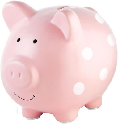 Pearhead Large Ceramic Piggy Bank, Pink Polka Dots, Ideal for Boys and Girls