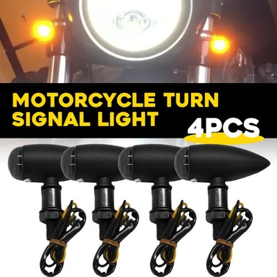 4X Amber Motorcycle Turn Signal Lights Mini Bullet Blinker Amber Indicator Light