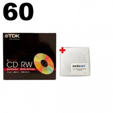 60 TDK CD-RW 8X-12X 80Min/700MB (Logo on Top) & 100 Paper Sleeves