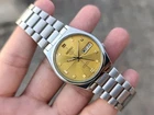Men's Vintage Seiko 5 Automatic 21Jewels Golden Dial Japanese Wristwatch 34mm