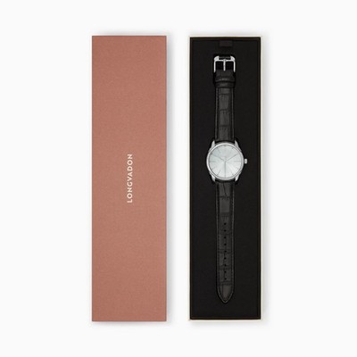 Longvadon Heritage Noir Men's Wristwatch Black Leather Strap Stainless Steel