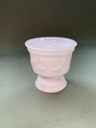 Vintage White Milk Glass Footed Pedestal Planter W/Heart Ivy Vine Leaf Pattern