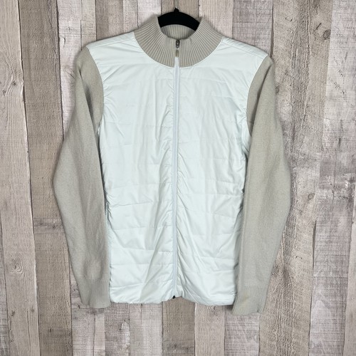 Vintage Y2K Nike Women Wool Blend Full Zip Puffer Jacket Size M, Blue/Beige RARE