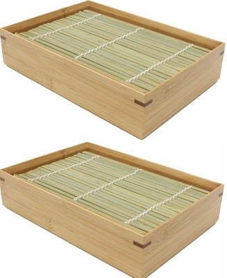 Traditional Japanese MANYO Zaru Soba Plate Bamboo Blind Wood Japan set of 2 New