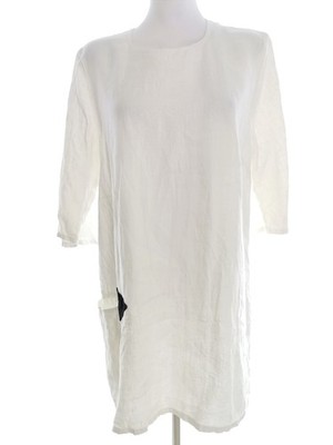 RALSTON Damen Tunika Bluse Gr. M Weiß Leinen 100% 3/4 Ärmel Einfarbig