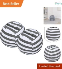 Stuffed Animal Storage Bean Bag Cover Cotton Canvas 24 Inch Grey Kids Adults