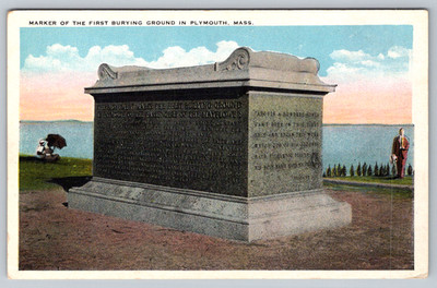c1920s Plymouth First Burying Ground Massachusetts Tichnor Antique Postcard