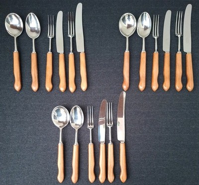 18 Teile Vintage Retro 60er Jahre Sanenholz Besteck Holzgriffe 3 x 6 teiliges Set