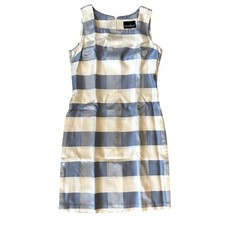 VTG 90s Satin Gingham Blue & White Sleeveless Sheath Dress Size 8P