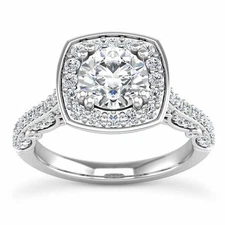 1.70CT TW Natural Diamonds & Moissanite 18K White Gold Halo Engagement Ring