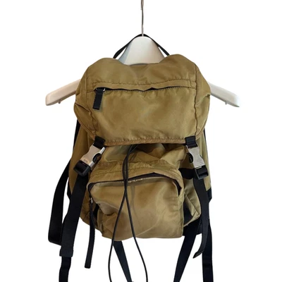 Auth PRADA V135 NYLON Mini SAC À DOS Femme Beige Noir Argent Logo Vintage - Photo 1/4