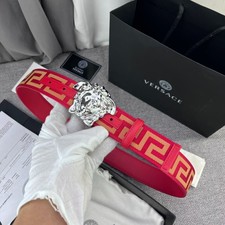 Versace Medusa Head Leather Canvas Belt Greek Key Buckle New