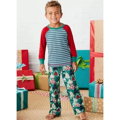 Matilda Jane Boys Christmas Tree Pajama Set Size 4 Blue Stripe Red Green Holiday - Image 1 of 4
