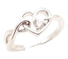 925 Sterling Silver Vintage Ring Round CZ Elegant Love Heart Band Sz 7 RG35229