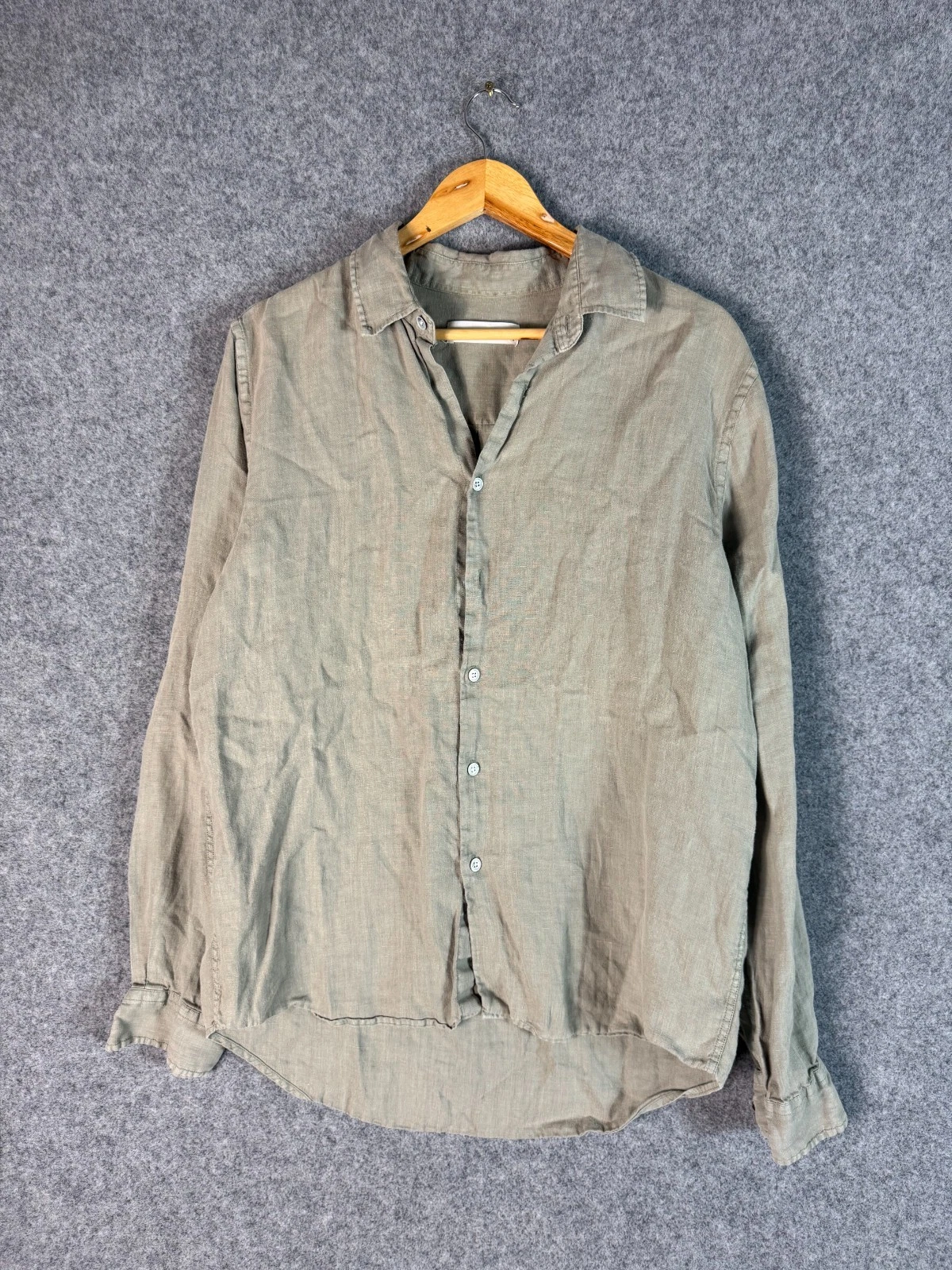 Assembly Label Shirt Mens Small Grey Linen Button Up Long Sleeve Lightweight