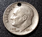 1966 Roosevelt Dime 10 Cent U.S America SILVER COLOR UNITED STATES-(with a hole)