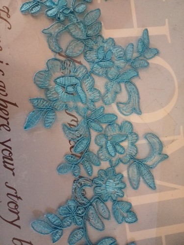 Light Turquoise Light Lace Applique 10.5 X 4 Iches - Picture 2 of 2