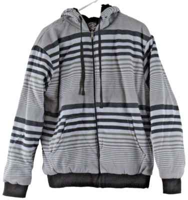 Faux Fur Lined Hoodie Full Zip Sweatshirt Size M Gray Stripe Level's NWT